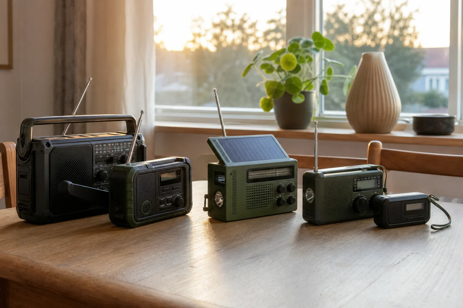 Flera vevradioapparater med solcellspanel uppradade