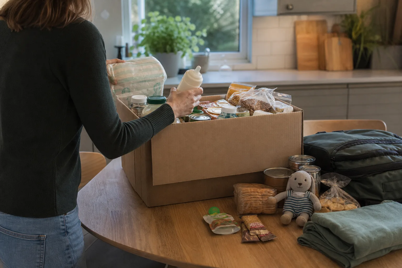 Krislåda anpassad för barnfamilj med blöjor och snacks