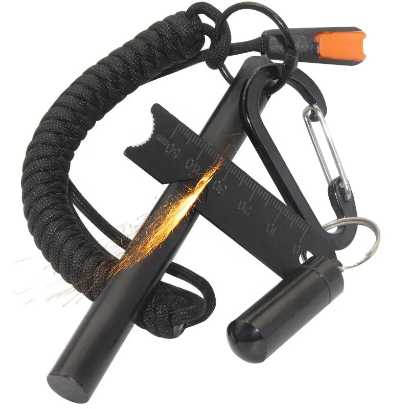 Eldstartarkit – Tändstål med Paracord, Visselpipa & Tändmaterial